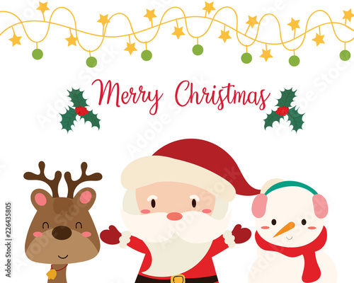 Merry Christmas. Santa Claus, snowman and reindeer.