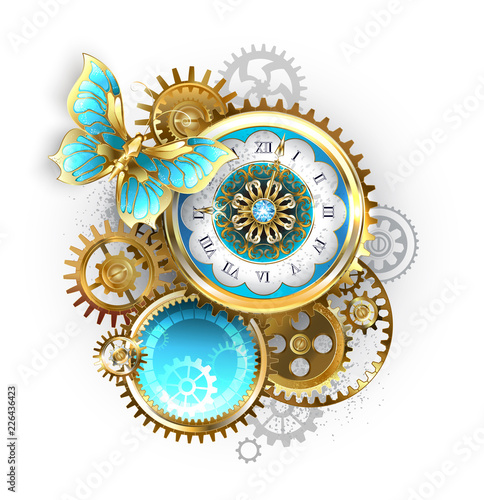 Clock and gear with butterfly