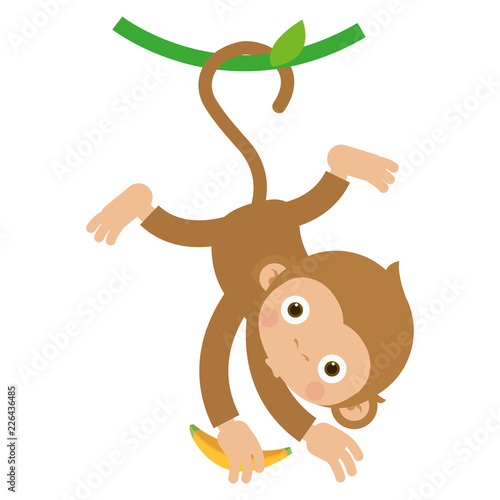monkey hanging on tree flat vector cartoon