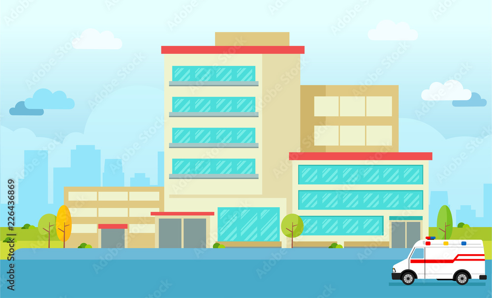 Urban city Hospital building flat vector Urban city Hospital building flat vector