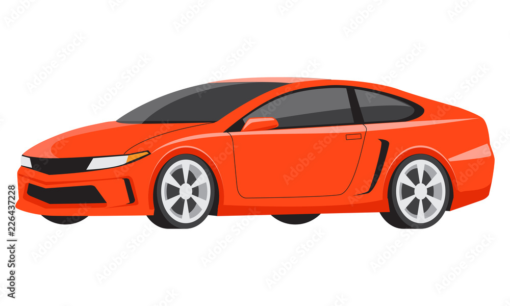Orange sports car luxury model flat vector