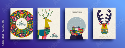 Merry christmas vintage folk card collection