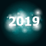 2019 Happy New Year on green background