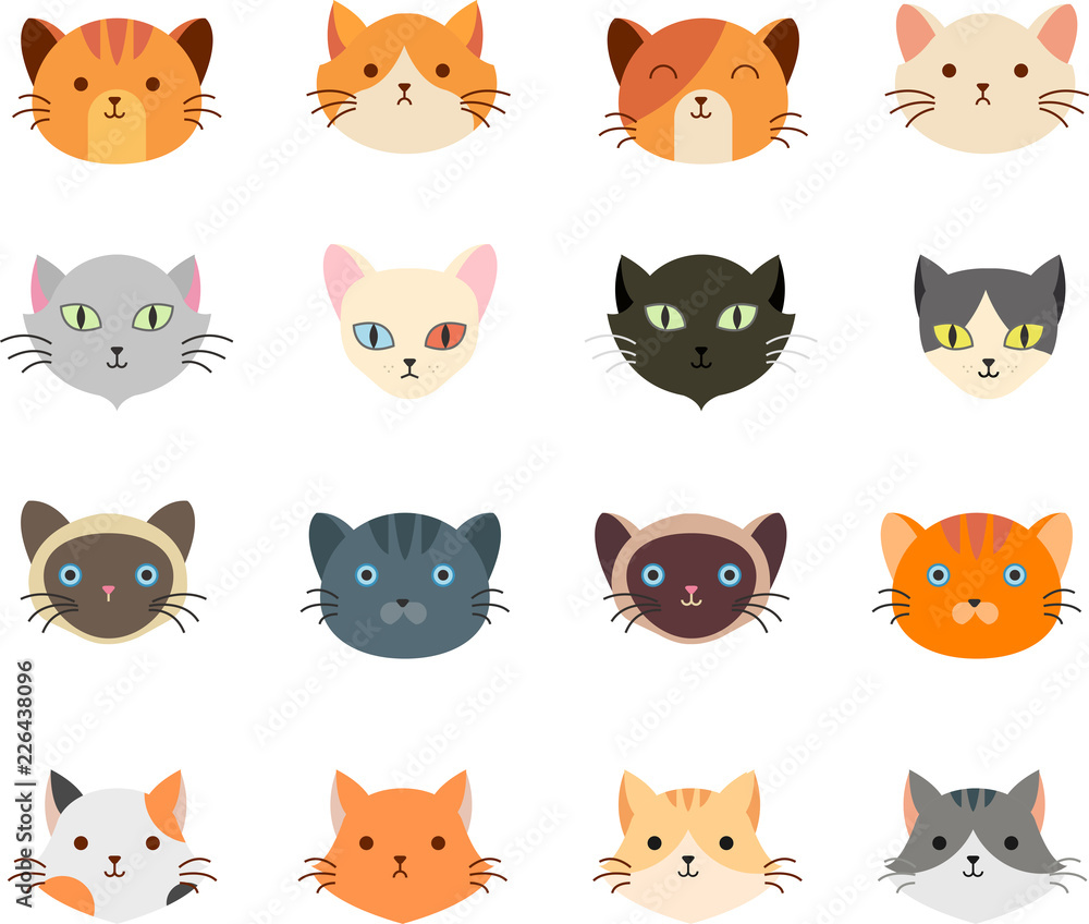 Vector illustration of collection cute cat head with many face