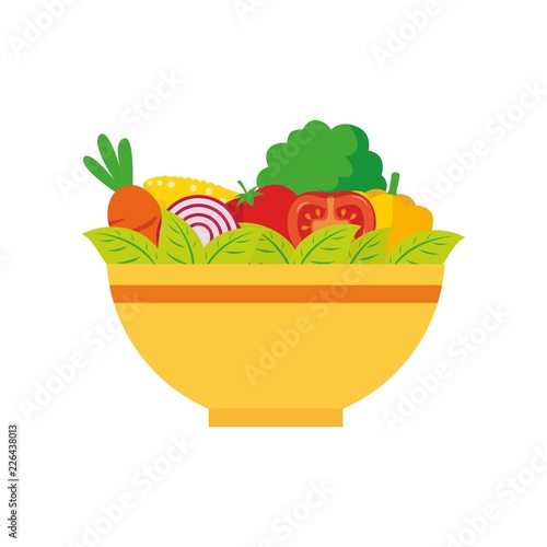 A bowl of salad with organic vegetables healthy food illustration vector isolated on white background