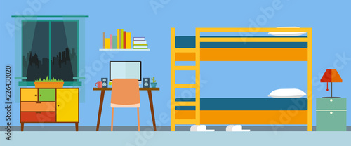 Student school dorm bedroom interior