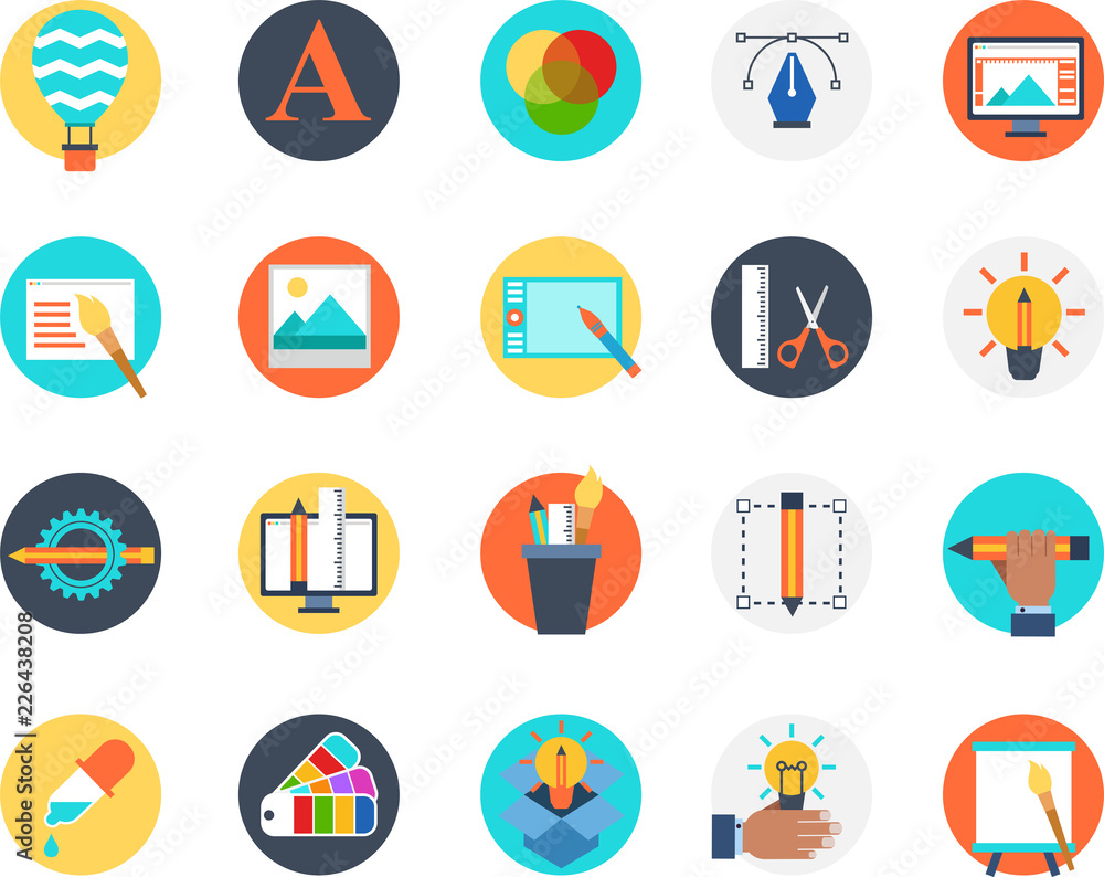 Set of creativity design icon for bussiness, designer, eduction, marketing, social, and strategy