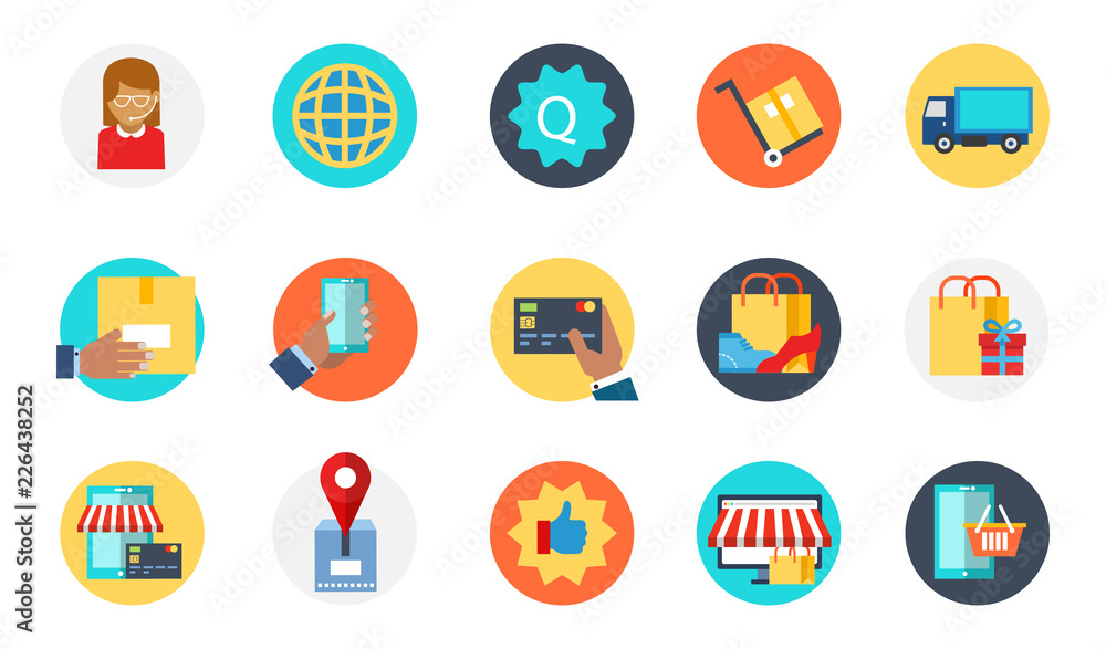 Set of e-commerce icon, delivery, purchase, sale, location, an label Set of e-commerce icon, delivery, purchase, sale, location, an label