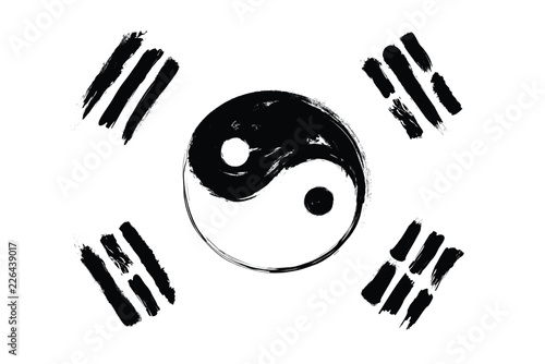 South korea flag mix with yin and yang symbol . Grunge watercolor painting design and hand draw style . Vector illustration