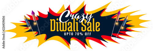 crazy diwali sale abstract banner with rocket cracker