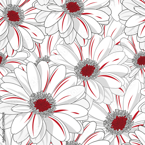 Abstract seamless hand drawn floral pattern with daisy flowers.