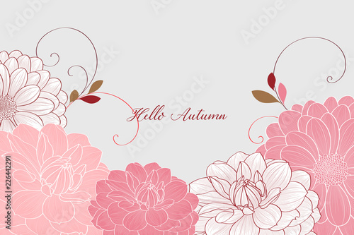 Cute wedding invitation with flowers of dahlias Fototapet