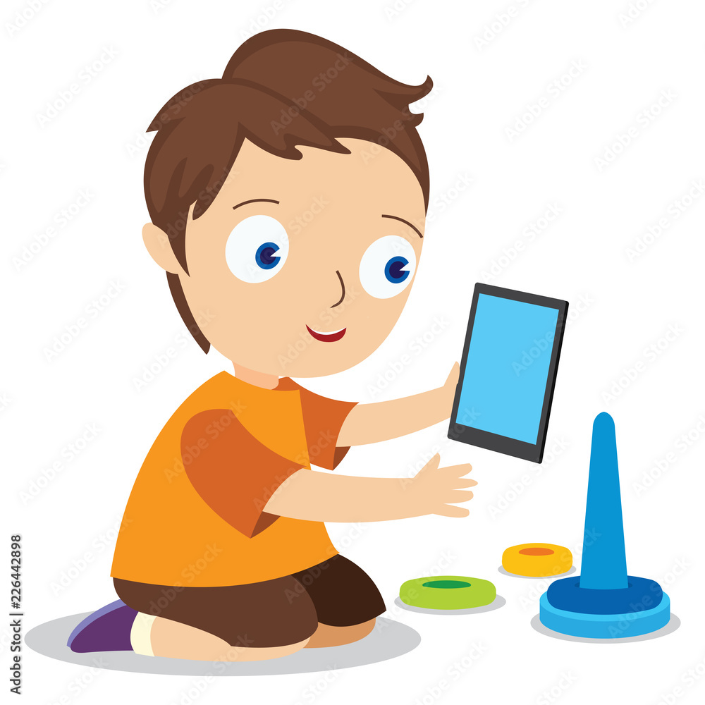 Young Kids playing his smart phone and his toys Young Kids playing his smart phone and his toys