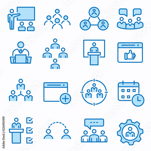 Management consulting flat line icon set. Vector illustration. Editable stroke.