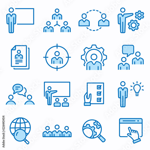 Management consulting flat line icon set. Vector illustration. Editable stroke.