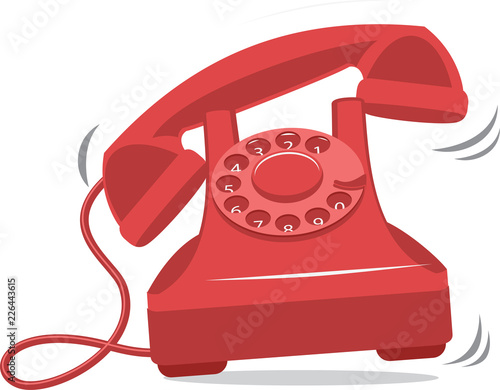 Old red vintage phone ringing
