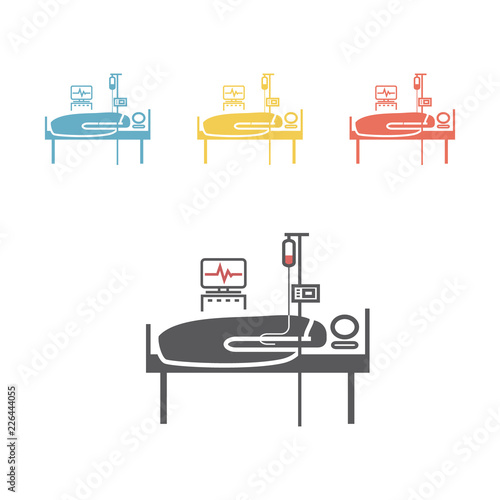 Hospital bed. Man in a coma. Vector sign for web graphic. photo
