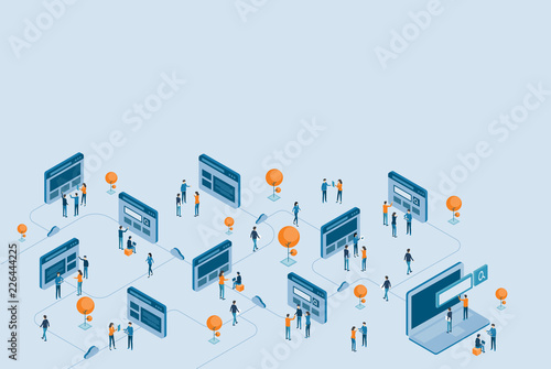:   isometric  web page design development and digital business online research concept
