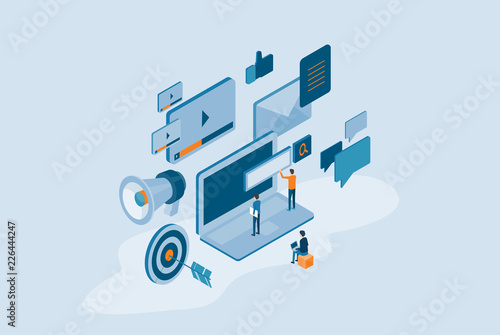 isometric design for business digital marketing content online concept

