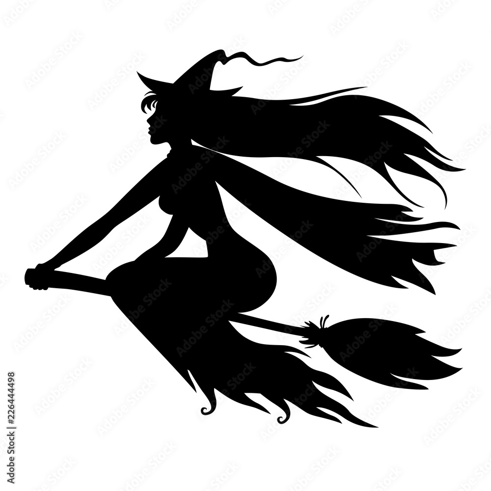 Fotografie Halloween witch silhouette on broom
