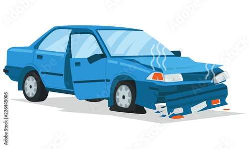 A wrecked small sedan in accident hit and crash