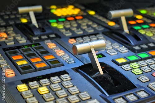 Obraz na płótnie Equipment in outside broadcasting van. w salonie