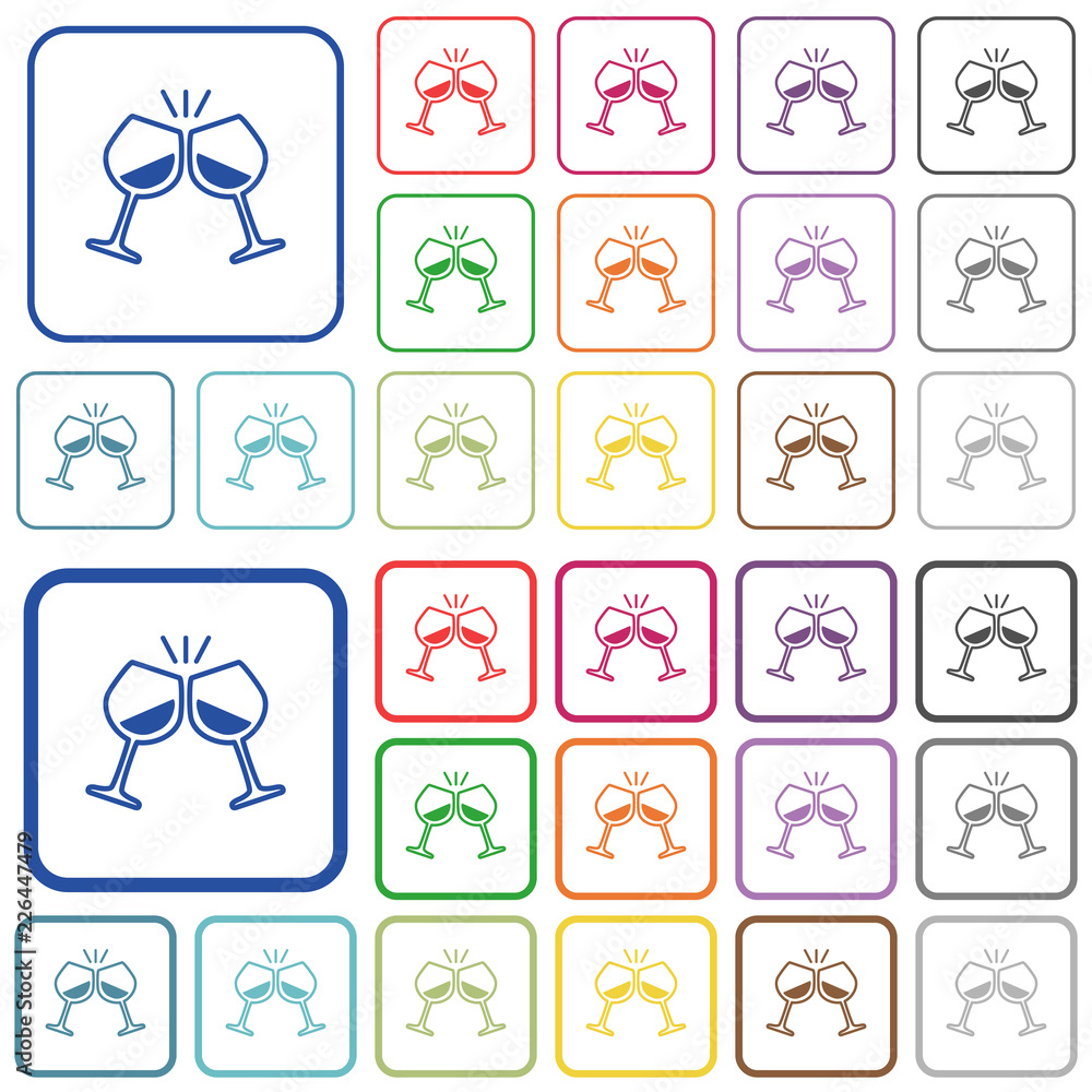 Toasting with wine outlined flat color icons Toasting with wine outlined flat color icons