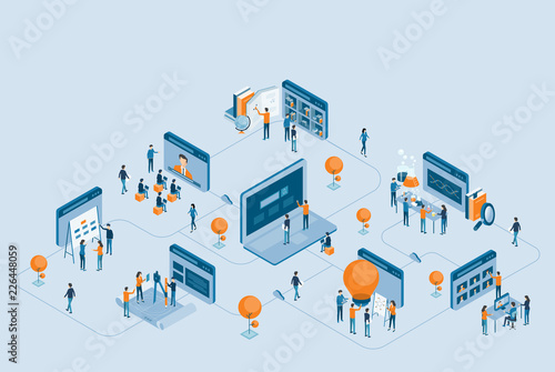 isometric design business research  and online education  concept
