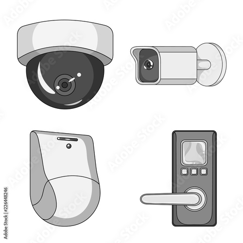 Vector illustration of cctv and camera sign. Collection of cctv and system vector icon for stock.