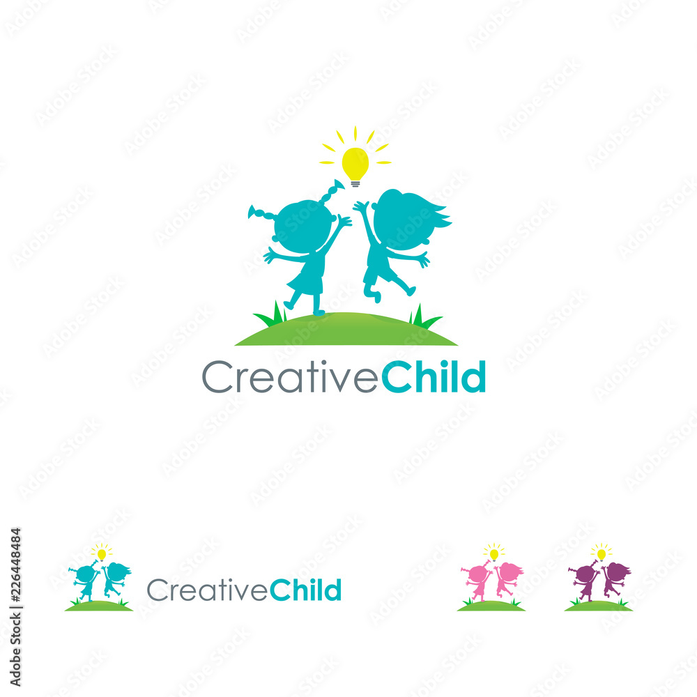 Creative Child Logo template, Kids Bring Idea logo - obrazy, fototapety, plakaty 