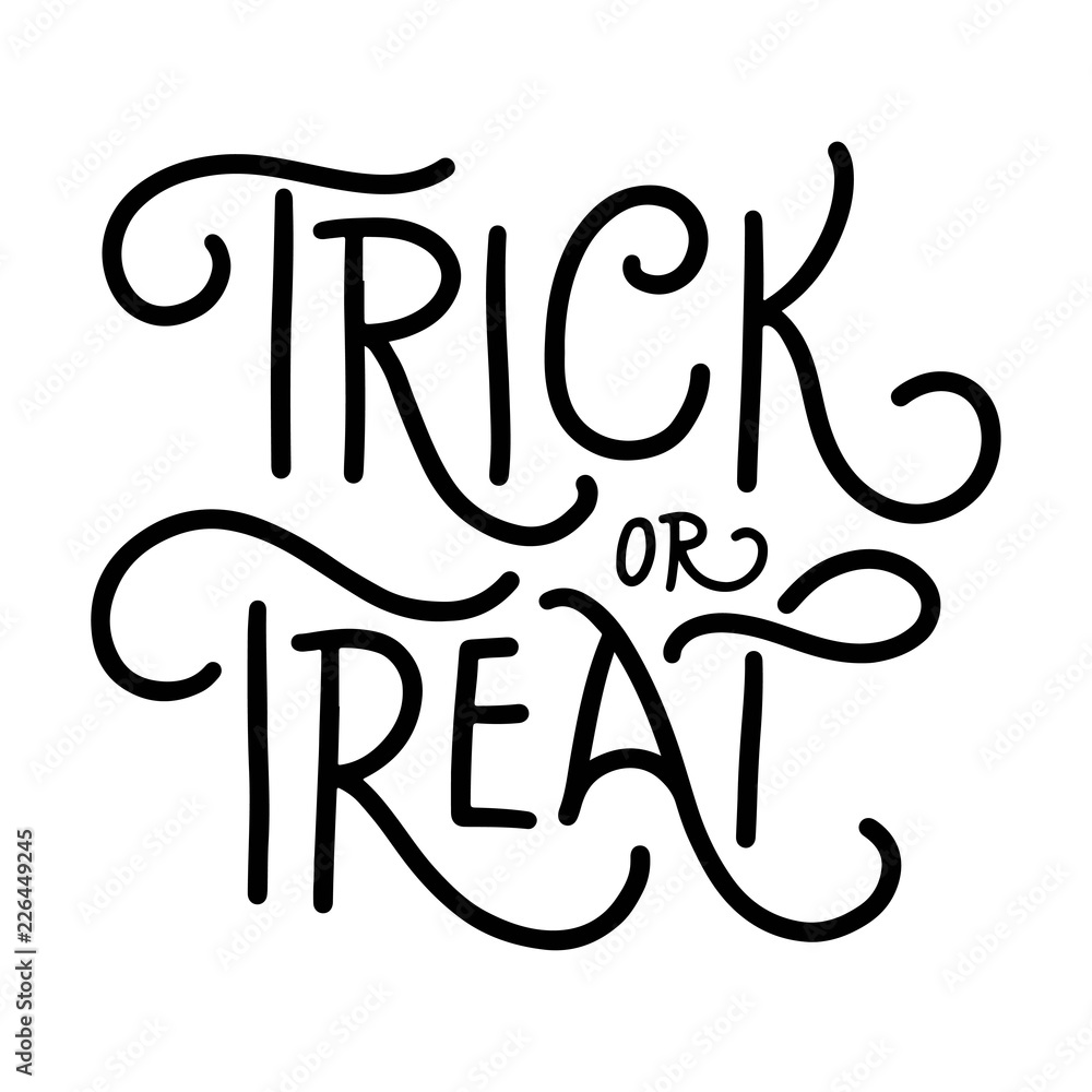 Trick or treat hand lettering isolated on white background. Halloween holiday typography, vector illustration. Trick or treat hand lettering isolated on white background. Halloween holiday typography, vector illustration.