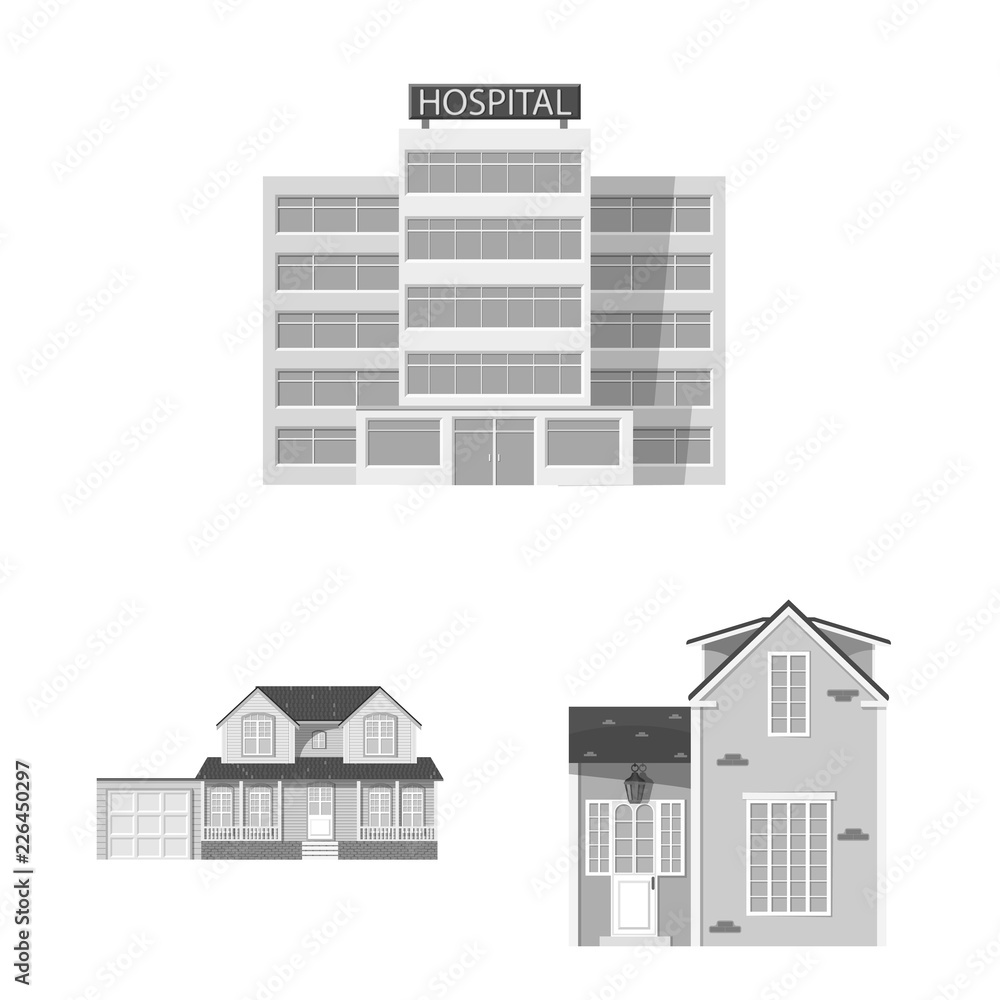 Vector design of building and front symbol. Set of building and roof vector icon for stock. Vector design of building and front symbol. Set of building and roof vector icon for stock.