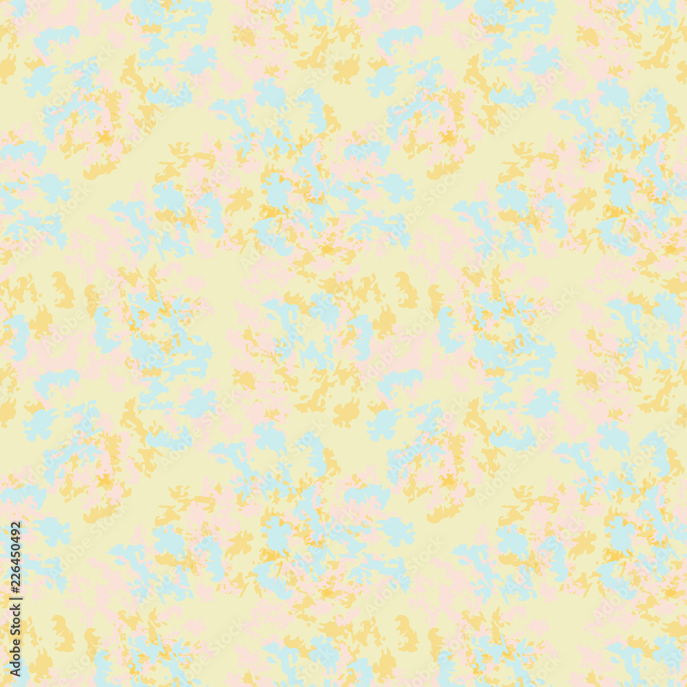 UFO military camouflage seamless pattern in light blue, yellow and pink colors UFO military camouflage seamless pattern in light blue, yellow and pink colors