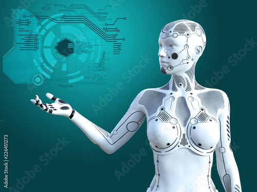 3D rendering of female robot digital concept.