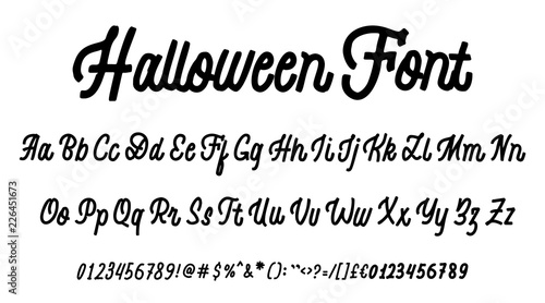 Halloween Font. Hand drawn typeface set isolated on white. Vector logo font. Typography alphabet for your designs: logo, typeface, card, wedding invitation.