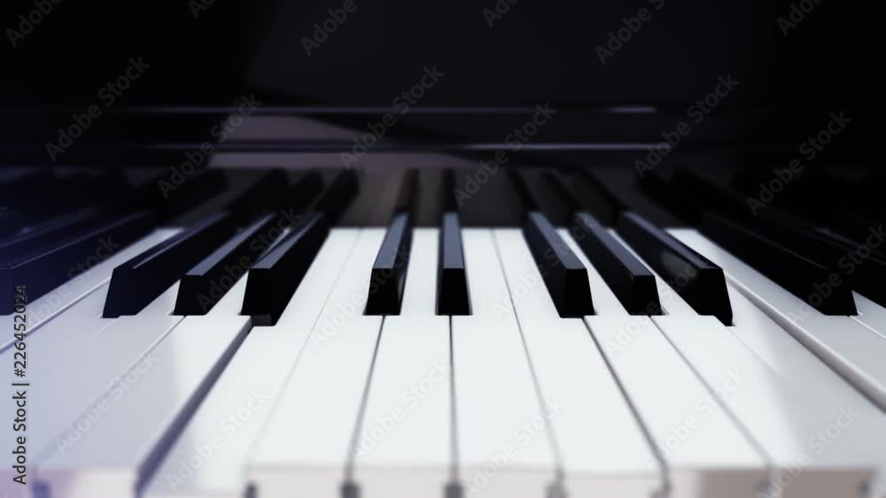 Background with animation of play on piano, synthesizer or electronic piano. Animation pushing of piano keys player. Animation of seamless loop.