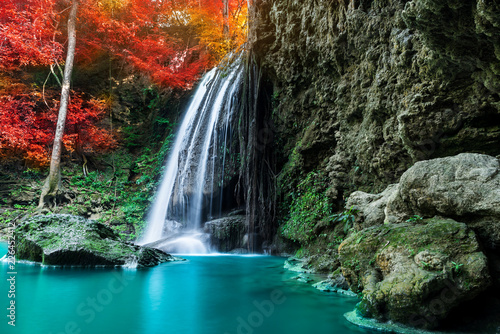 Fototapeta Naklejka Na Ścianę i Meble -  Amazing water fall in autumn forest at fall season 