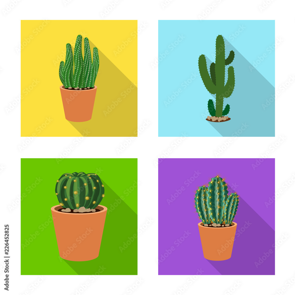Vector illustration of cactus and pot icon. Set of cactus and cacti stock vector illustration. Vector illustration of cactus and pot icon. Set of cactus and cacti stock vector illustration.
