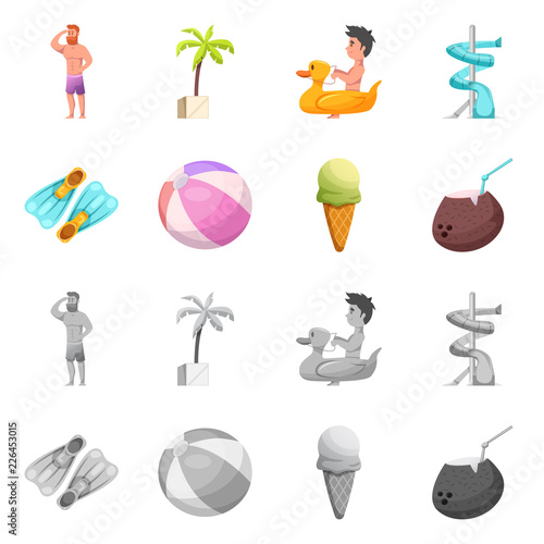 Isolated object of pool and swimming icon. Set of pool and activity stock symbol for web.
