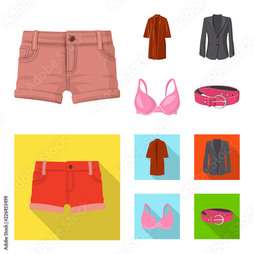 Vector illustration of woman and clothing sign. Collection of woman and wear vector icon for stock.