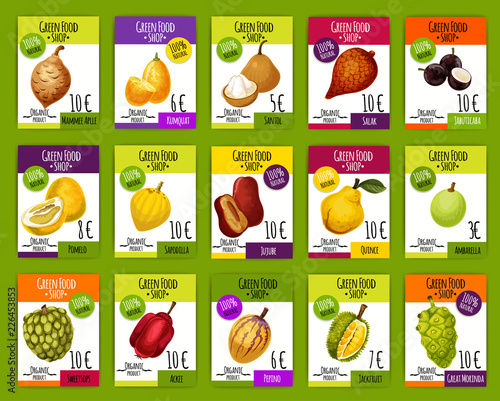 Exotic tropical fruits market price cards