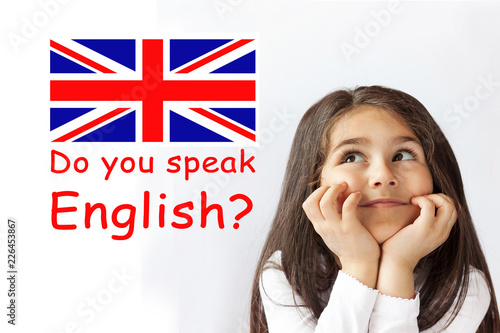 Learn English Language. Education Concept. Happy child girl face.