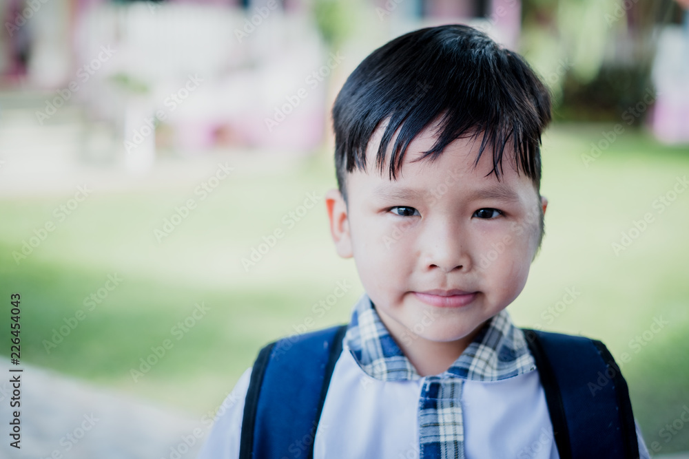 Happy children go back to school.Asian smiling boy going to school for the first time. Happy children go back to school.Asian smiling boy going to school for the first time.