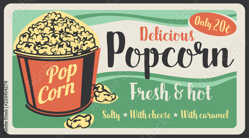 Popcorn fast food sweet snack, vector