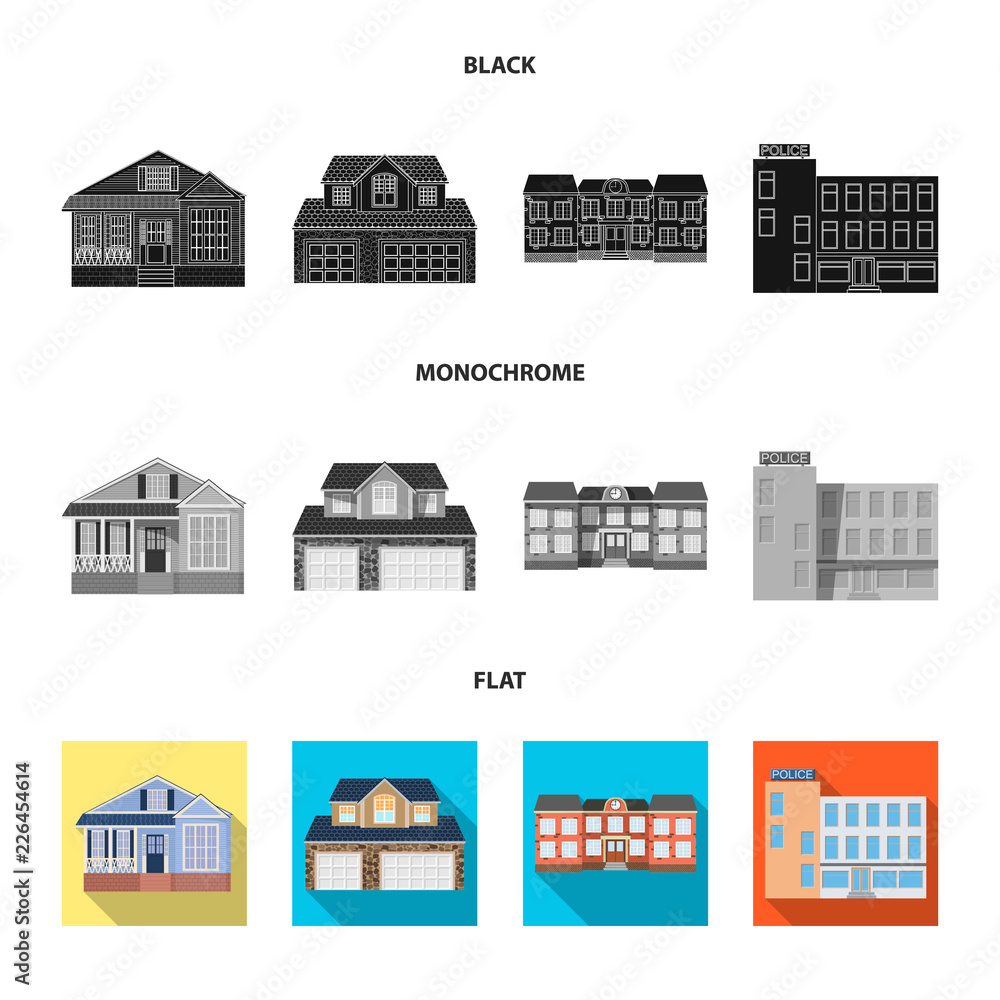 Isolated object of building and front logo. Set of building and roof stock vector illustration.