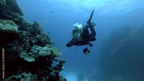 Wallpaper Mural Female scuba diver swim near beautiful coral reef - Red Sea, Marsa Alam, Egypt Torontodigital.ca