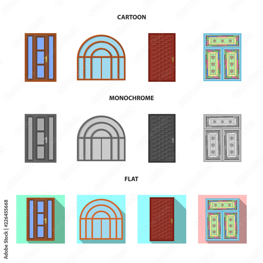 Vector illustration of door and front icon. Set of door and wooden stock vector illustration. Vector illustration of door and front icon. Set of door and wooden stock vector illustration.