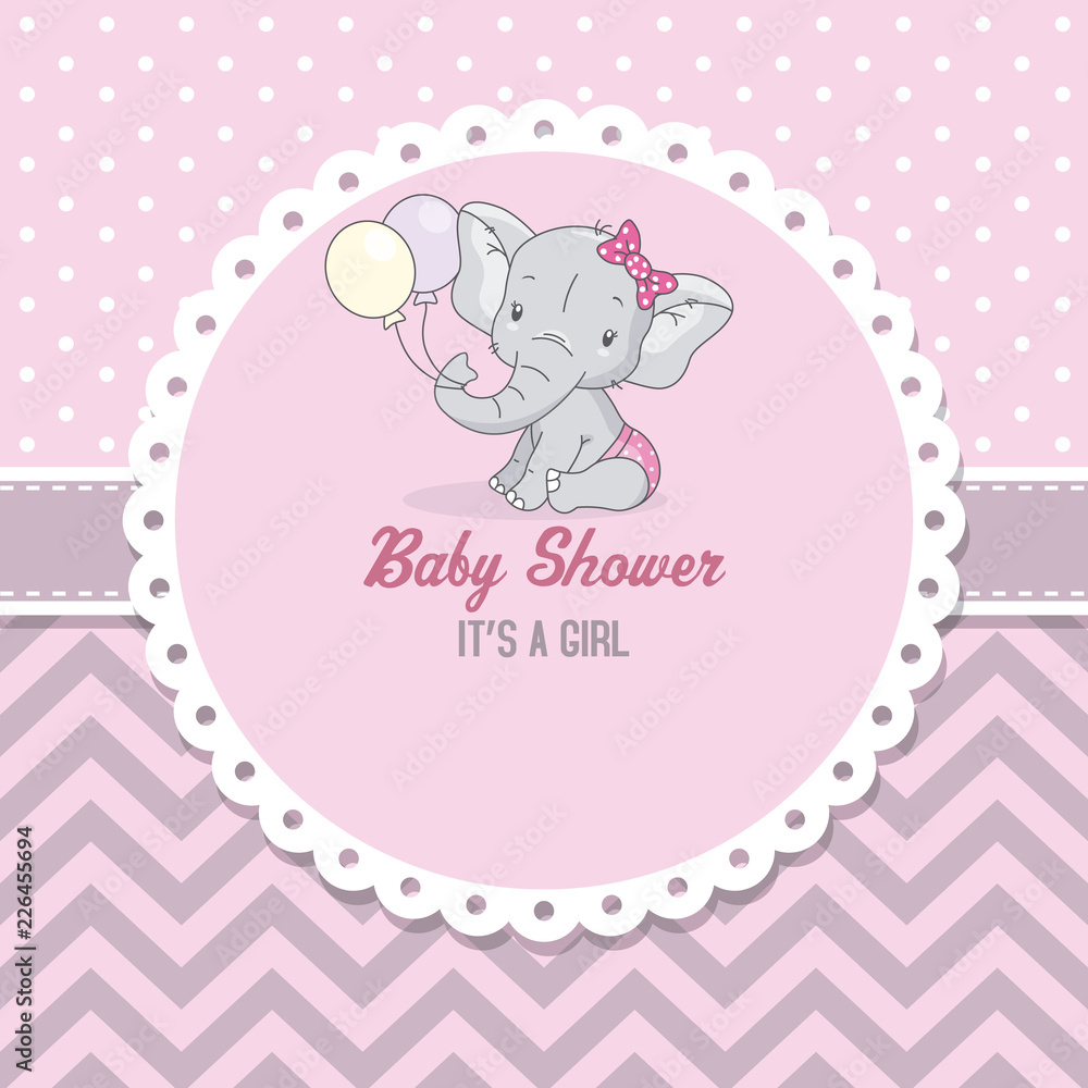 baby shower girl. Cute elephant with balloons. space for text baby shower girl. Cute elephant with balloons. space for text