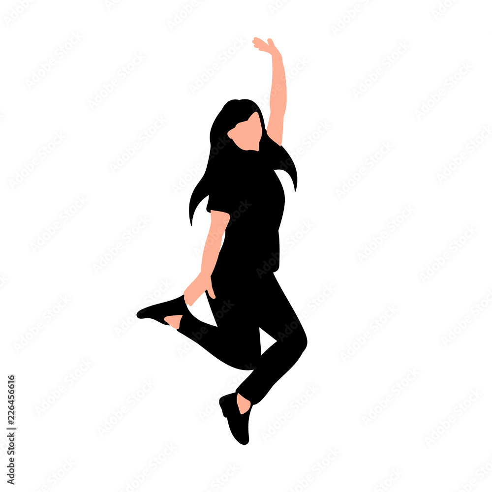 vector, on white background, silhouette girl jumping