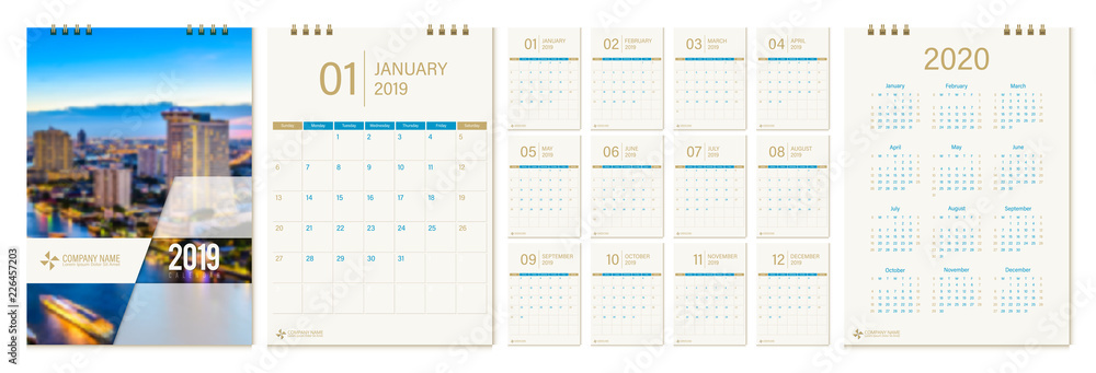 © Strawberry Blossom - 2019 calendar week start Monday corporate business luxury design layout template vector.